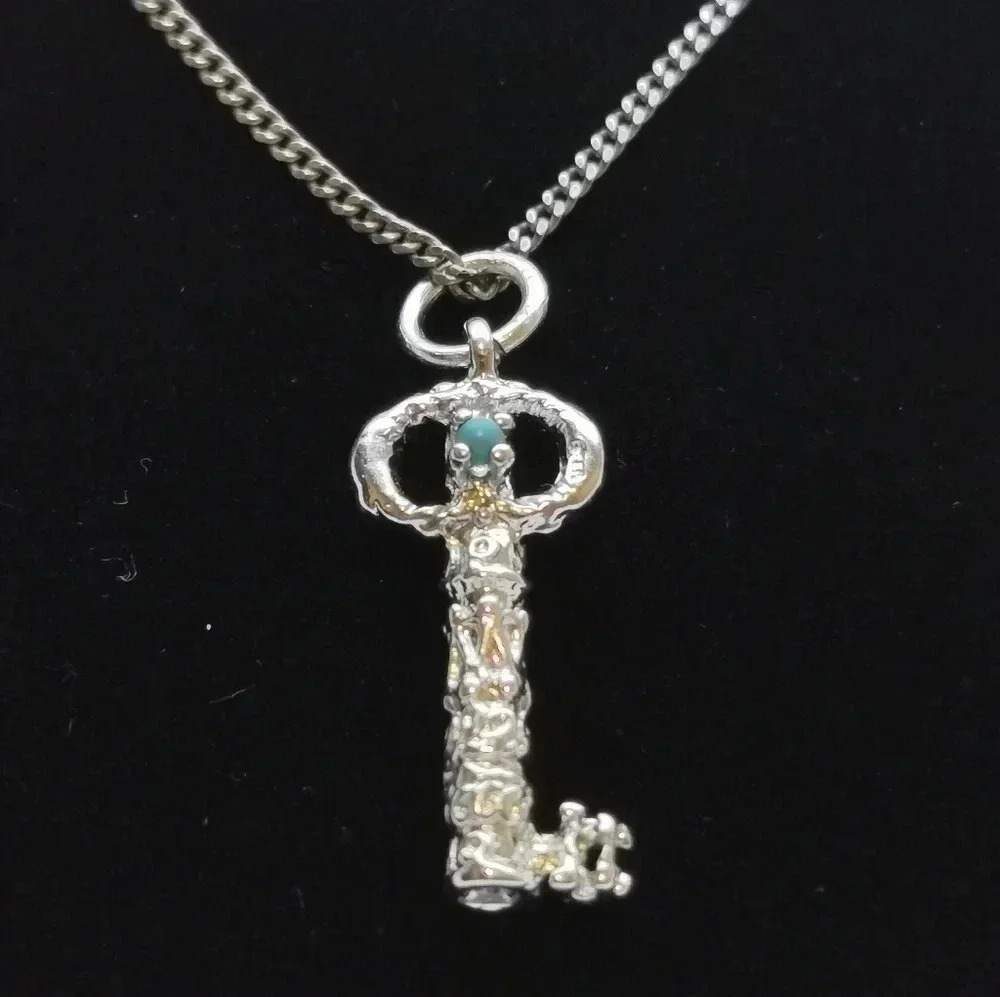 Sterling turquoise key necklace